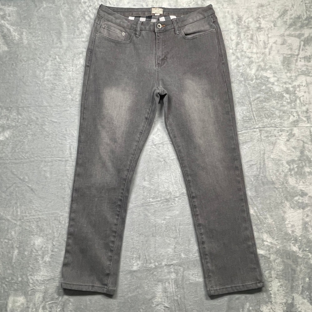 Weatherproof Vintage Jeans Womens 12 Grey Flannel Lined Slim Straight Fit Plaid